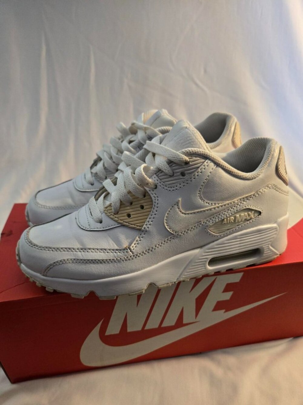 Nike Youth Air Max 90 LTR White/White 833412-100 Kid’s 6Y